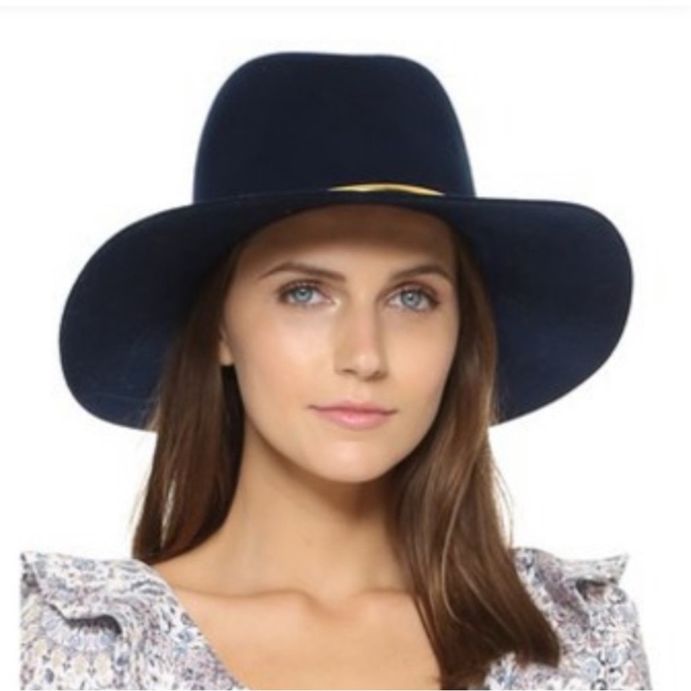 Janessa Leone Opal Circle Bar Hat Navy Blue Gold NWT Medium